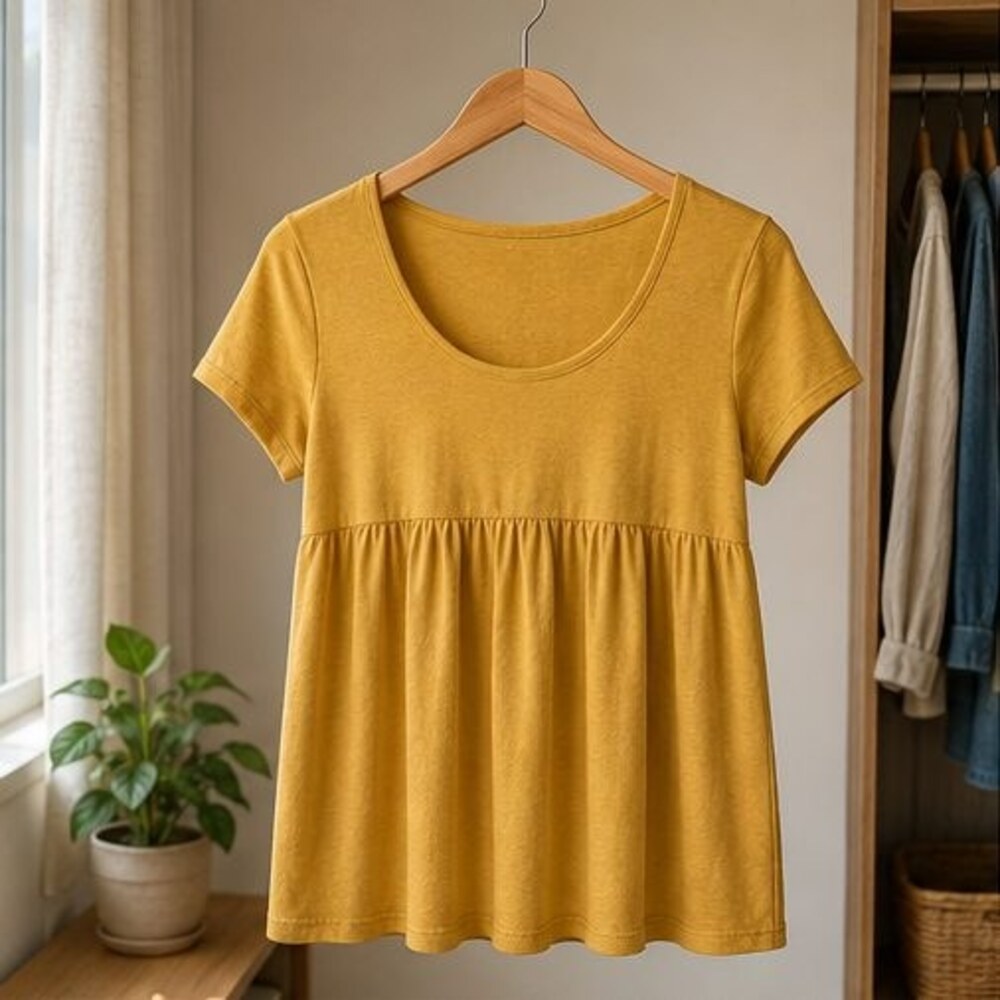 Mustard Scoop Neck Babydoll Top